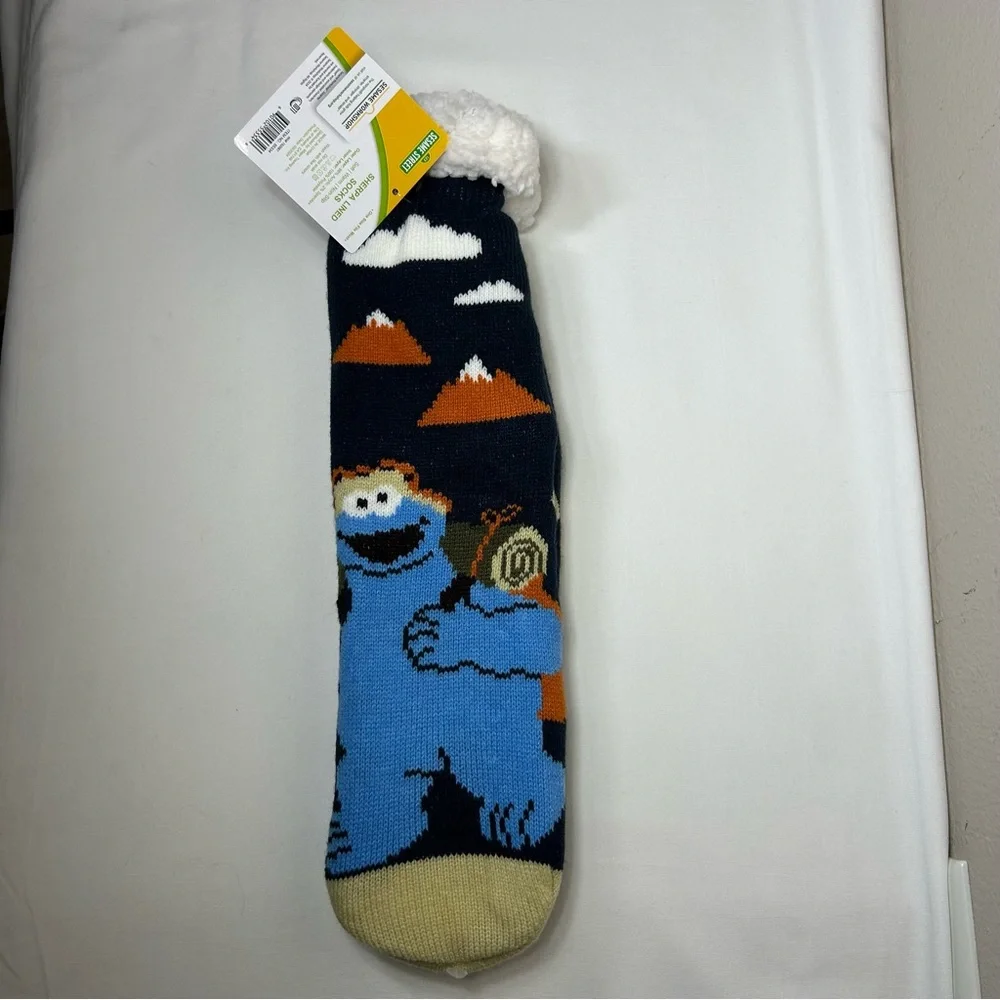 Sesame Street Sherpa Lined Unisex Cookie Monster Soft Warm Non-Slip Socks OS